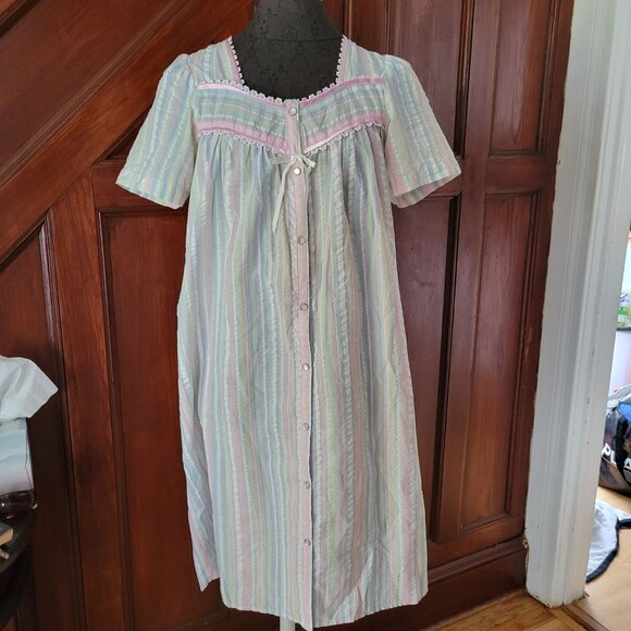 Vintage Ashley Taylor Pastel Striped Nightgown X-Small Cotton & Polyester Blend - Picture 1 of 6